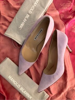 Manolo Blahnik Lavender Suede Pointed-Toe Pumps